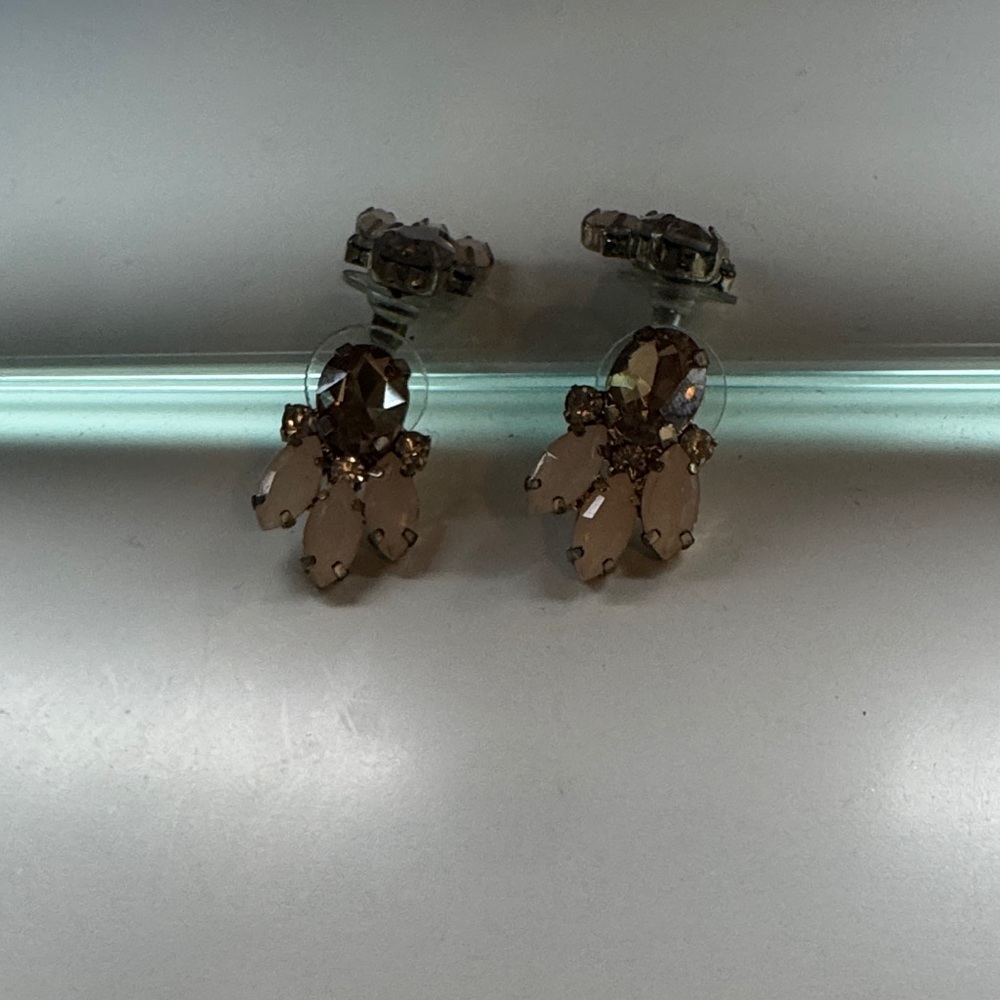 Smoky Brown Crystal Cluster Clip-On Earrings